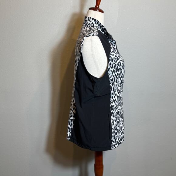 Chico's vest Weekends black & animal print stretch full zip & pockets Sz 2 US L - Picture 3 of 9